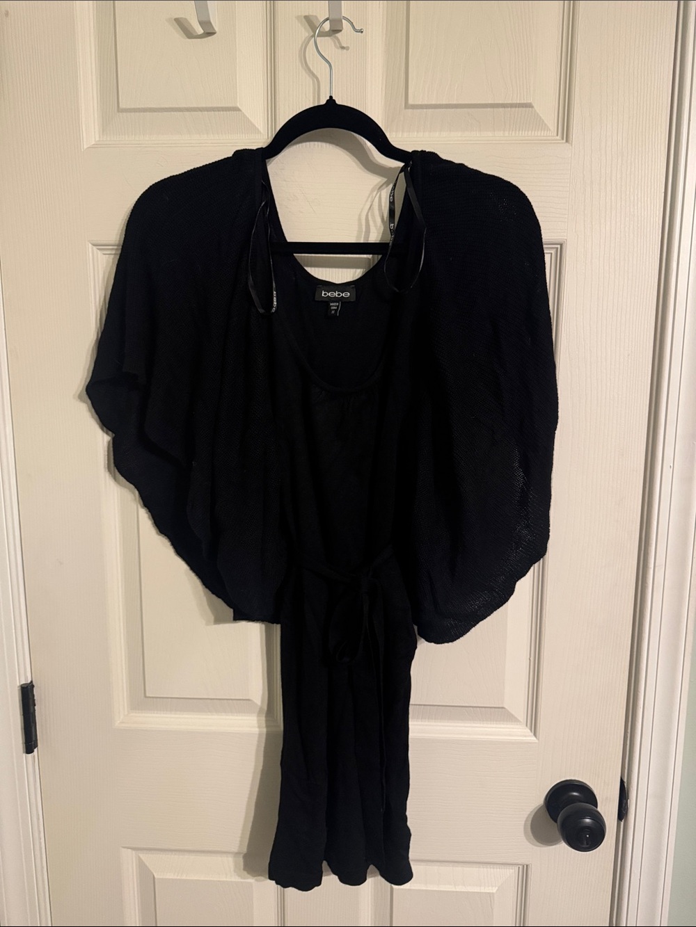 bebe Black Draped Knit Shrug with Waist Tie